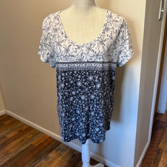 Ann Taylor Loft - Floral Print Top - Blue & White - Size XL - Cotton - Picture 1 of 11